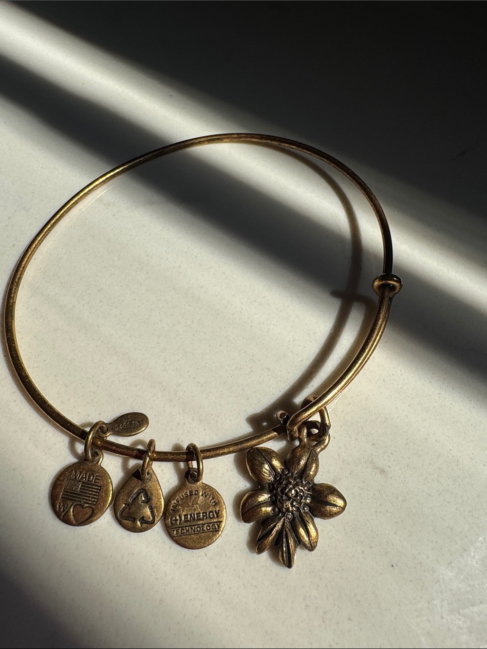Alex and Ani Gold Flower Charm Expandable Bangle Bracelet
